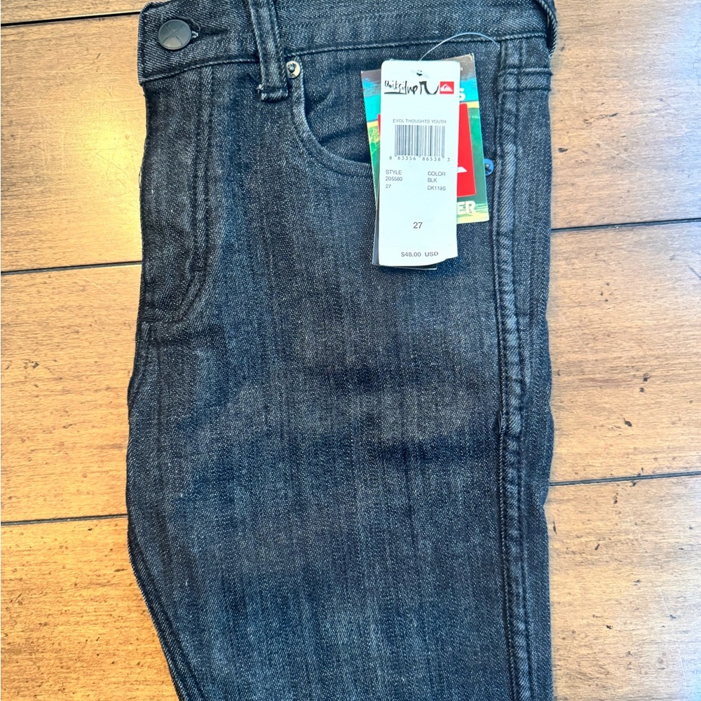 NWT Quiksilver Jeans Youth Boys Black Slim Tapered Jeans, size 27.